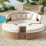 Salon de jardin - lit canap� de jardin modulable grand confort pare - soleil pliable 5 coussins - canap� ...