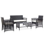 Salon de jardin meuble dext�rieur ensemble de mobilier 4 pi�ces avec coussin r�sine tress�e noir