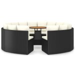 Salon de jardin meuble dext�rieur ensemble de mobilier 9 pi�ces avec coussins r�sine tress�e noir