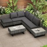 Salon de jardin modulable en rotin pe - adapt� pour 4 � 5 personnes - table basse en planches de plastique ...