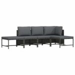 Salon de jardin modulable - vidaxl - 5 pi�ces - r�sine tress�e - gris - coussins anthracite - cadre en ...