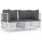 Salon de jardin modulaire - burke - 2 pi�ces - blanc - acier enduit de poudre - coussins gris fonc� - ...