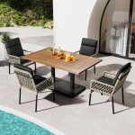 Salon de jardin - non spcifi - ensemble table et 4 chaises - bois dacacia - rotin pe - noir