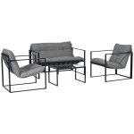 Salon de jardin - outsunny - 4 pices - avec canap 2 places 2 fauteuils et 1 table basse 3 coussins ...