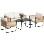 Salon de jardin - outsunny - 4 pièces - canapé 2 places 2 fauteuils 1 table basse - crème blanc Salon de jardin - outsunny - 4 pièces - canapé 2 places 2 fauteuils 1 table basse - crème blanc