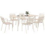 Salon de jardin - outsunny - 7 pi�ces - avec 1 table et 6 chaises empilables - en acier - beige
