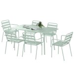 Salon de jardin - outsunny - 7 pièces - avec 1 table et 6 chaises empilables - en acier - vert clair Salon de jardin - outsunny - 7 pièces - avec 1 table et 6 chaises empilables - en acier - vert clair