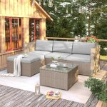 Salon de jardin - ensemble polyrotin 4 places - coussins 5 cm - table verre tremp� - r�sistant uv / pluie ...