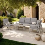 Salon de jardin r�glable 5 places en aluminium et tissu gris - renalo
