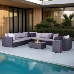 Salon de jardin en r�sine tress�e 10 places venise gris coussins gris