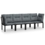 Salon de jardin r�sine tress�e - burke - 4 pi�ces - noir et gris - r�sine tress�e - modulaire - coussins ...