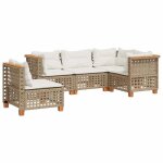 Salon de jardin r�sine tress�e - burke - 5 pi�ces - beige - r�sine tress�e - coussins amovibles - r�sistance ...