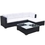 Salon de jardin en r�sine tress�e - burke - 5 pi�ces - noir - coussins blanc cr�me - r�sine tress�e - ...