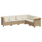 Salon de jardin r�sine tress�e - burke - 6 pi�ces - beige - r�sistance aux uv - pieds en bois - modulaire ...