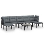 Salon de jardin r�sine tress�e - burke - 8 pi�ces - noir et gris - r�sine tress�e - table basse 55x55x31 ...