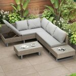 Salon de jardin - langtu - modulaire 4 - 5 places - rotin pe anti - uv - canap� dangle - housse d�houssable ...