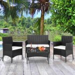 Salon de jardin en r�sine tress�e - ensemble de 4 pi�ces - canap� + fauteuil + table - noir
