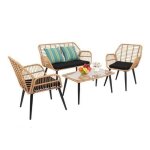 Salon de jardin 4 pcs - avec coussins rsine tresse - jaune