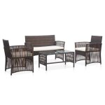 Salon de jardin en r�sine tress�e - jill - 4 pi�ces - marron - coussins blanc cr�me - cadre en acier