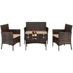 Salon de jardin en rsine tresse marron 4 places avec coussins pour balcon terrasse et jardin