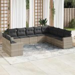 Salon de jardin r�sine tress�e - vidaxl - 10 pi�ces - gris clair - r�sine tress�e - coussins amovibles ...
