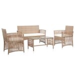 Salon de jardin en r�sine tress�e - vidaxl - 4 pi�ces - beige - r�sine tress�e - coussins blancs cr�me ...
