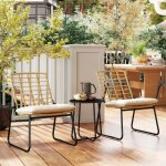 Salon jardin rotin 2 personnes 3 pi�ces chaises empilables avec coussins - r�sistant intemp�ries terrasse ...