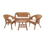 Salon de jardin en rotin avec coussins - beige