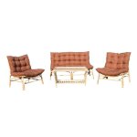 Salon de jardin en rotin avec coussins terracotta rattan