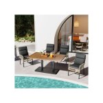 Salon de jardin - set extrieur 5 pices : table acacia massif + chaises rotin pe