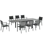 Salon de jardin table extensible 135 - 270 cm en aluminium et textil�ne 6 / 10 personnes 8 chaises empilables ...