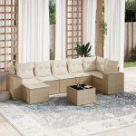 Salon de jardin - vidaxl - 8 pcs - rsine tresse - coussins amovibles - beige