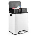 Salut poubelle � p�dale - 30 litres - 2 seaux - plastique recycl� - poubelle de cuisine - blanc