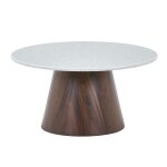 Sana - 80 - table basse ronde en marbre composite pieds couleur bois fonc� d80 cm