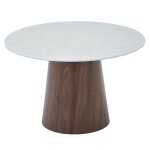 Sana xl - table � manger ronde en marbre composite pieds couleur bois fonc� 120 cm