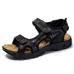 Sandales homme - plage randonn�e - cuir - souples - noir noir