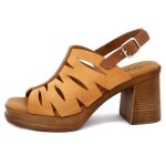 Sandale nu - pieds pour femme ? raquel perez ? daim orange ? talon et plateau