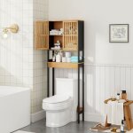 Meuble de wc / tagre de toilettes noir et bois clair bambou vritable - sanless brs43b