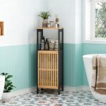 Meuble bas de salle de bain - colonne de rangement noir et bois clair bambou vritable - sanless brs43e ...