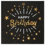 Serviettes en papier - santex - 7508 - 3 - happy birthday - noir et or - 10 pices