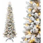 Sapin de nol artificiel 180 cm avec led lumineux arbre slim realiste enneig blanc 766 branches pour ...