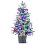 Sapin de noël led pré - éclairé 100cm costway - 80 lumières lumineux colorées - en pot floqué de neige ... Sapin de noël led pré - éclairé 100cm costway - 80 lumières lumineux colorées - en pot floqué de neige ...