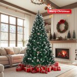 Sapin de nol artificiel avec neige et pommes de pin 180cm 800 branche en pvc & support en fer