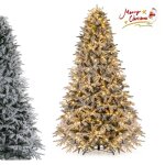 Sapin de nol led floqu 240cm costway - 460 lumires blanc chaud - articul - 1646 branches - socle ...