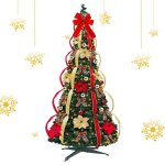 Sapin de noël pliable 4 pieds avec lumières sapin de noël artificiel à led avec ornements et n?ud pour ... Sapin de noël pliable 4 pieds avec lumières sapin de noël artificiel à led avec ornements et n?ud pour ...