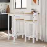 Sarazyj@?3 pcs?lot dune table haute de bar avec 2 tabourets de bar - ensemble de bar blanc bois de pin ...