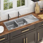 Sarazyj@�vier double de cuisine avec cr�pine et pi�ge acier inoxydable - lavabo vasque de cuisine cl329666 ...