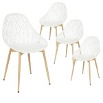 Saya - lot de 4 chaises de jardin coque plastique ajourée blanc pieds métal Saya - lot de 4 chaises de jardin coque plastique ajourée blanc pieds métal