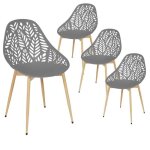 Saya - lot de 4 chaises de jardin coque plastique ajourée gris pieds métal Saya - lot de 4 chaises de jardin coque plastique ajourée gris pieds métal