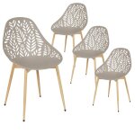 Saya - lot de 4 chaises de jardin coque plastique ajoure taupe pieds mtal